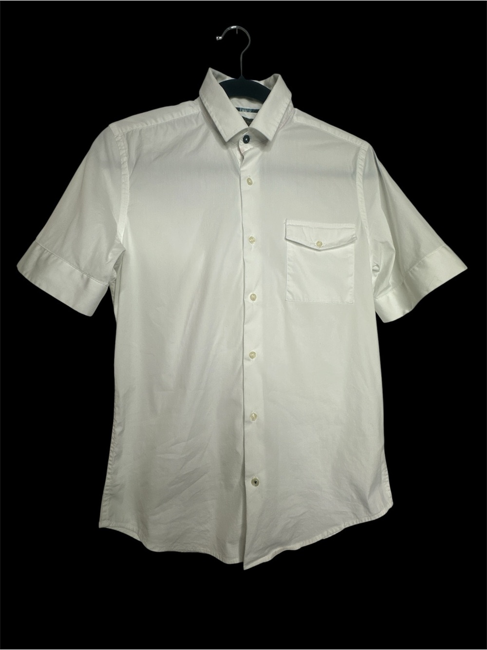 Zara White Short-Sleeve Button-Down Shirt with Chest Pocket